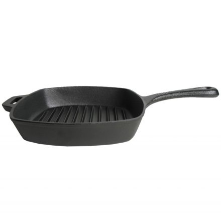 Grill serpenyő 26×26 cm bordázott öntöttvas